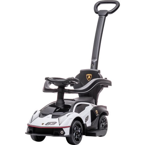 Voiture à pousser enfant porteur 1-3 ans multi-équipée klaxon cantonnière poignée poussée Blanc