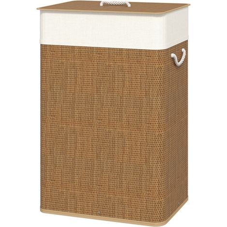 Panier à linge Bambou avec Couvercle et Sac Amovible-72L-Poignées Corde-Tri Buanderie-40x30x60(cm) (1/5)