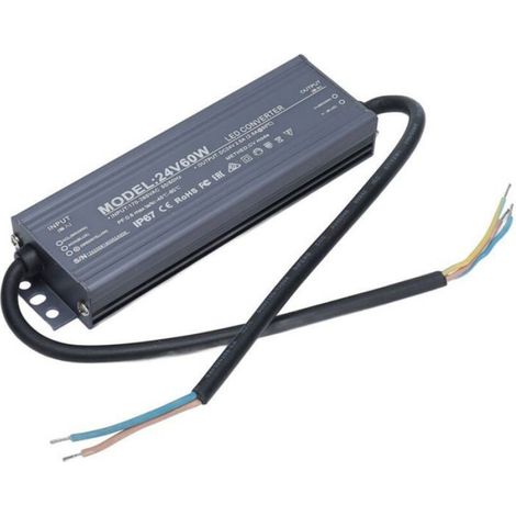 Transformateur Alimentation LED - 60 W - 24 V - 2,5 A - IP67 Étanche - AC170-265 V (1/4)