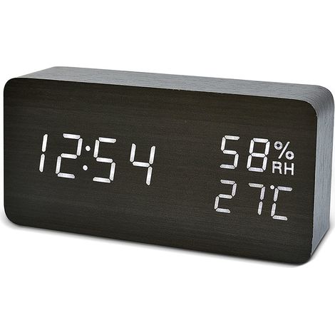 Réveil de table en bois, réveil numérique LED avec date/température, alimentation USB/piles, horloge électronique créative (1/5)