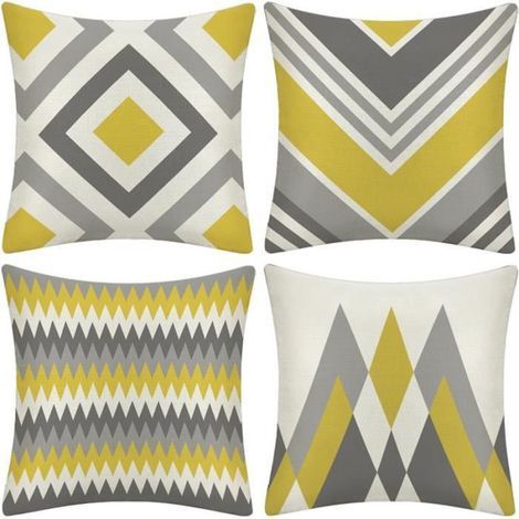Set of 4 cushion covers, 45x45 cm, cotton and linen blend, geometric pattern, for home or sofa decor.