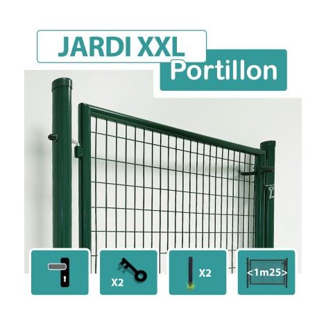 Cloture & Jardin – Portillon grillagé vert 1m25 – Ouverture poussant droit et tirant gauche – Grillage maille 100x50mm – Pour passage tondeuses