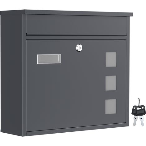 Wiltec – Boîte aux lettres murale verrouillable – Acier galvanisé anthracite – Dimensions 360 x 115 x 320 mm – Clapet et fenêtre porte-nom