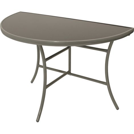 Wandtisch Palermo halbrund, Metall + Glas grau