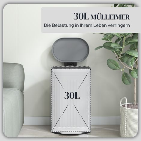 Poubelle à pédale 30 L avec couvercle, seau intérieur amovible, fermeture silencieuse, 36,5 x 31,2 x 60,8 cm, gris (1/4)