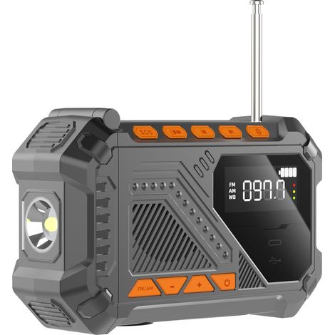 Radio de secours solaire multifonction : lampe torche, powerbank, chargeur manuel pour camping urgence,Gris (1/5)