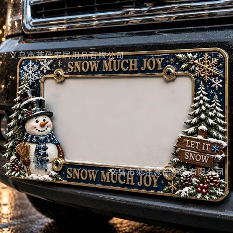 Cadre de plaque d'immatriculation de Noël - Cadre de plaque d'immatriculation en métal avec motif bonhomme de neige - Vis incluses