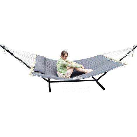 Hamac en tissu matelassé qui ne s'incline pas avec support et barres d'écartement, plus sûr et stable, hamac de qualité pour extérieur, intérieur, patio, cour, utilisation double face, gris