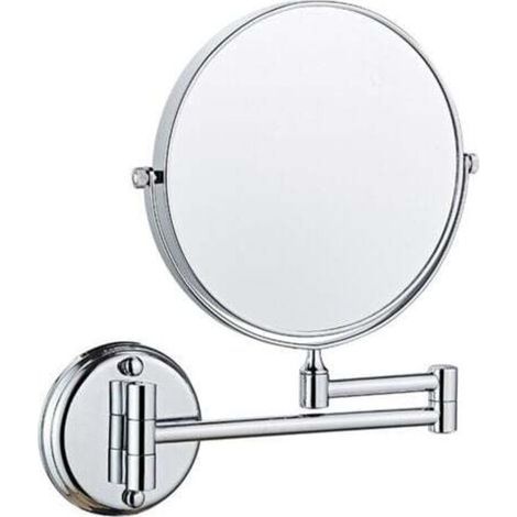 8-inch double-sided rotating wall-mounted bathroom mirror, foldable and retractable, 5x magnification (silver) (1/4)