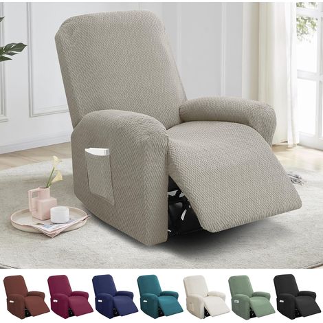 Lot de 4 Housses de Fauteuil Relax en Velours Extensible - Protection Complète avec Poches pour Télécommande, Livres - pour Fauteuil de Relaxation, Canapé et Fauteuil TV (1/5)