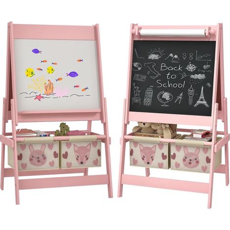 Tableau Enfant Chevalet 3 en 1 Dessin et Écriture avec Bacs de Rangement pour Enfants 3 à 8 Ans Rose 54x46,5x93 cm (1/5)