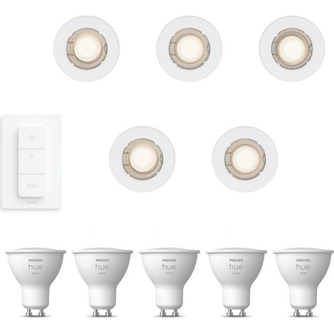 Philips Hue Peridot Set de 5 Focos Empotrables no orientables GU10 (Blanco) Luz blanca cálida - Incluye Regulador de intensidad - White (1/5)