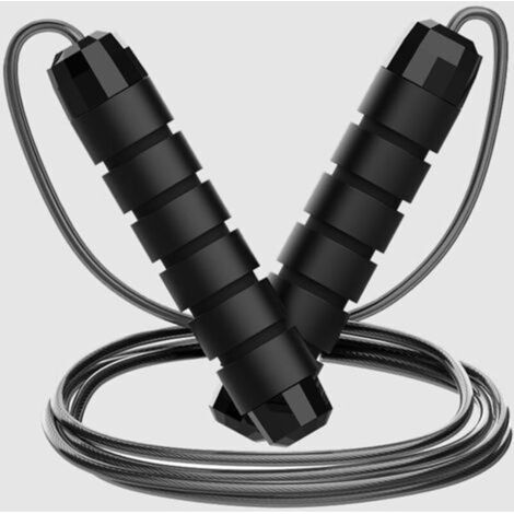 Corde à sauter de fitness noire, 3 mètres de long, réglable, avec roulements, anti-nœuds, corde à sauter haute vitesse. (1/5)