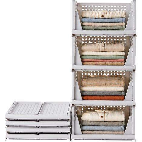 4 pcs Organisateur Armoire Vetement Plastique Boite Rangement Vetement (1/5)