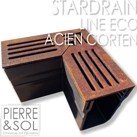 Caniveau étroit 6,5 cm Grille acier corten - StarDrain LINE ECO - Élément d'angle (1/2)