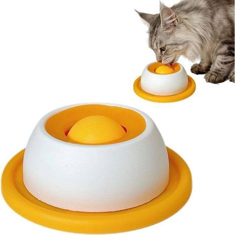 Gamelle à ventouse antidérapante, alimentation lente, 12 x 12 x 4,2 cm, pour chiens et chats, silicone jaune (1/5)