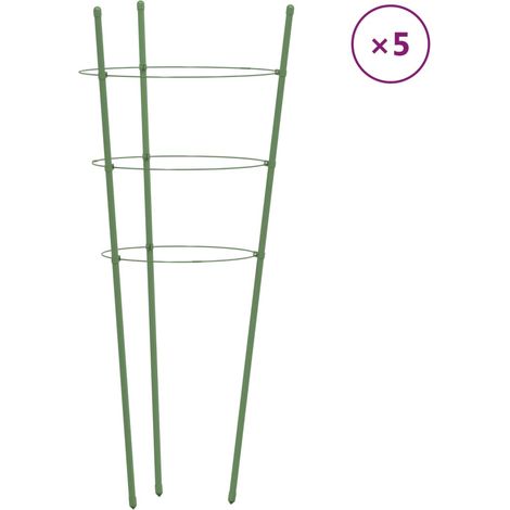Supports pour plantes de jardin 3 anneaux 5 pcs Vert 60 cm Acier CFW373344 (1/5)