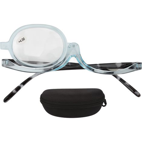 Loupe de lecture monoculaire à verre interchangeable, lunettes de maquillage pour personnes âgées, monture bleue transparente +4.00 (1/5)