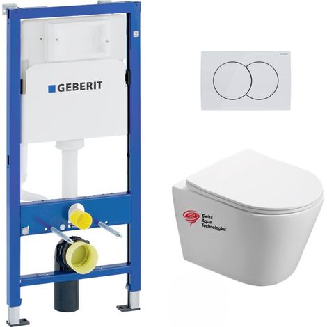 Pack WC Bati-support GEBERIT + WC Swiss Aqua Technologies Infinitio sans bride + Plaque Blanc alpin (InfinitioGeb1)