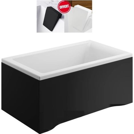 Baignoire rectangulaire Noir Mat - MODERN - 140x70 - avec Tablier - Repose Tête OFFERT