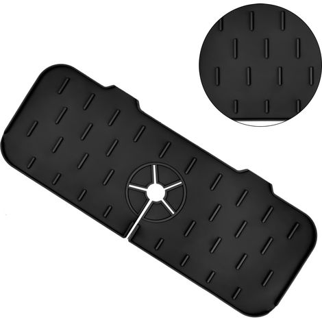 Tapis de robinet en silicone réutilisable, récupérateur d'eau pour robinet, tapis d'égouttage pour évier de cuisine et salle de bain, noir (1/5)