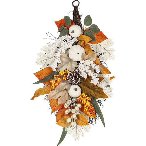 Herbstlicher Türkranz mit Kürbis, Beeren und Ahornblättern für Thanksgiving – ideal für drinnen und draußen (1/2)