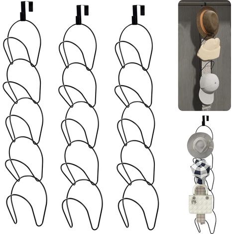 Baseballkappenhalter, 15-teilig, Metall-Organizer-Gestell für Baseballkappen, Schals, Handtaschen, Schränke, Handtücher (Schwarz) (1/5)