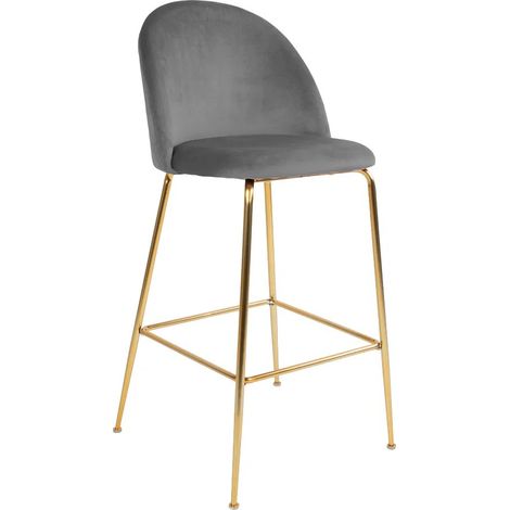Lot de 2 chaises de bar en velours et pieds métal doré PINOZ – Hauteur d'assise 77cm-Gris (1/5)
