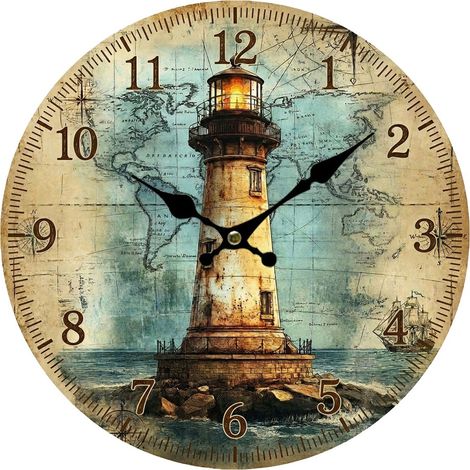 Orologio da parete con faro e mappa vintage crudo 34 cm (1/5)