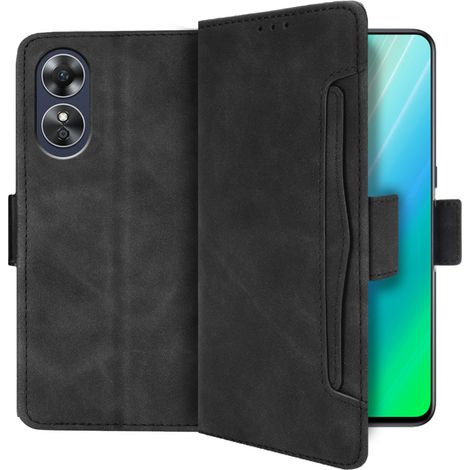 Funda tipo libro para Oppo A17, ranura para tarjeta, color negro. (1/5)