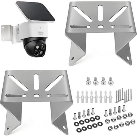 Lot de 2 supports d'angle universels en acier inoxydable pour caméra de surveillance, mur extérieur, support en métal, compatible avec Eufy SoloCam S340/E30, adaptateur grand angle, support résistant (1/5)