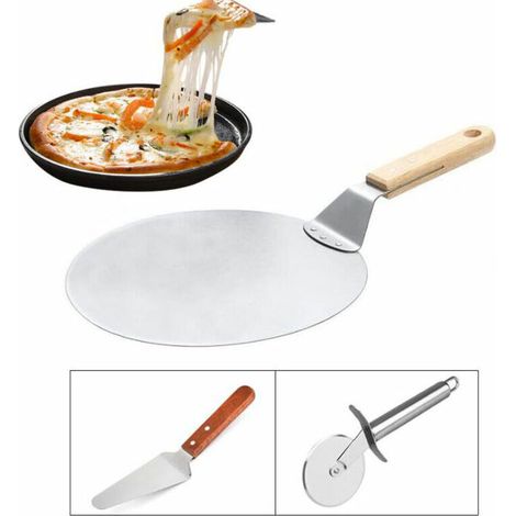 3-teiliger runder Pizzaschieber, Pizza-Schaufelofen, Aluminium-Backschieber, Holz