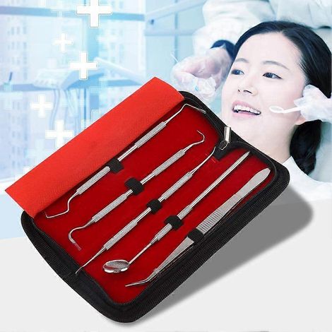 Kit dentaire - Ensemble de 5 outils professionnels en acier inoxydable pour le nettoyage et l'hygiène bucco-dentaire des adultes et des enfants (1/5)