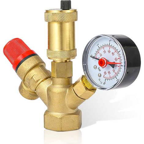 Sicherheitsgruppe für Heizkessel – Sicherheitsgruppe – Warmwasserspeicher mit Manometer, Sicherheitsventil – DN25 (1") – Schnellentlüftung – Sicherheitsventil für Heizungsanlage (1/5)