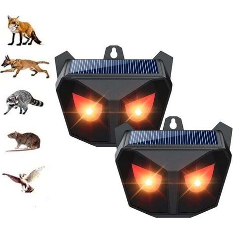 Fuchsabwehrgerät, Ultraschall-Nagerabwehrgerät mit hellem LED-Licht, USB- und solarbetrieben, Tierabwehrgerät für den Außenbereich, geeignet für Eichhörnchen, Katzen, Hunde, Mäuse usw. (1/5)