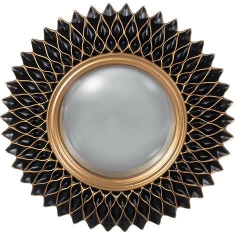 Miroir mural en résine dorée – Diamètre 13 cm – Hauteur 27 cm – Largeur 27 cm – Profondeur 2.5 cm – À suspendre – Zen Et Ethnique (1/2)
