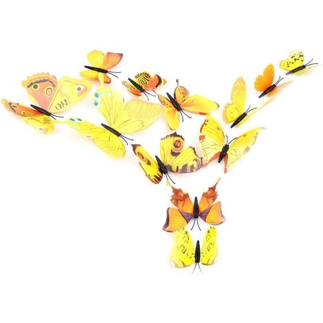 Kit 12 mariposas 3D adhesivas para pared - Decoración y muebles para el hogar  Color: Amarillo