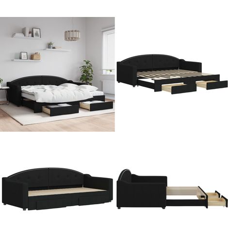 Tagesbett Ausziehbar mit Schubladen Schwarz 90x200 cm Stoff - Schlafsofa - Doppelbett (1/5)