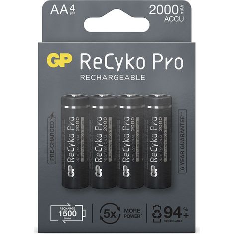 Batterie ricaricabili gp recyko pro aa da 2000 mah confezione da 4 (1/5)