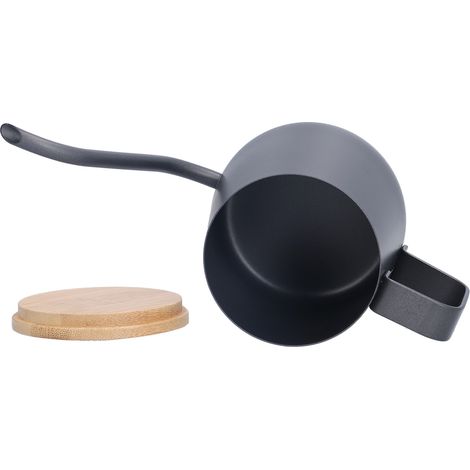 350 ml Kaffeekanne aus Edelstahl, langer, schmaler Ausguss, Handkaffeemaschine mit Bambusdeckel (1/5)