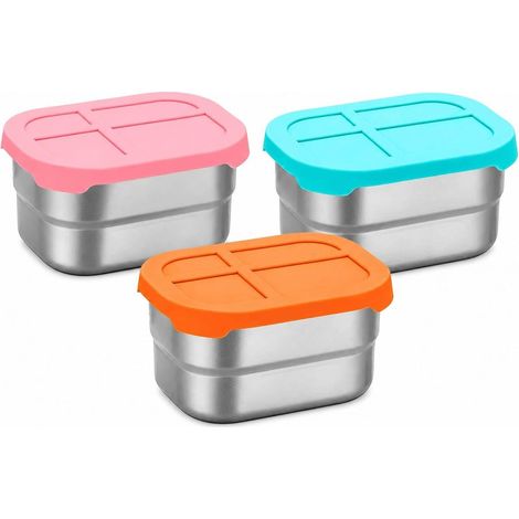 Boîtes Alimentaires en Inox, Lot de 3, Couvercles Silicone, 230 ml (1/5)