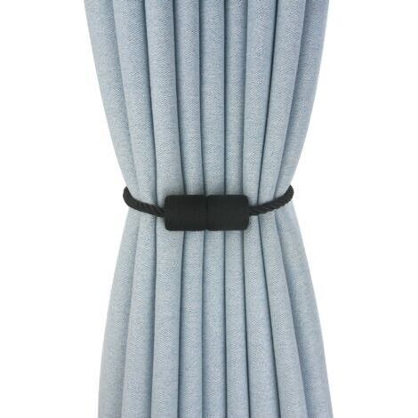 Embrasses de rideaux magnétiques, 40 cm, faites à la main, avec corde latérale, pour rideaux cylindriques pratiques et décoratifs, pour la maison et le bureau (noir) (1/5)