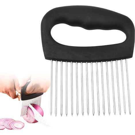 Soporte de acero inoxidable para cebollas, cortador de cebollas, limón, ayuda para cortar verduras, herramienta de corte para tomates, patatas, limones, carne (1/5)