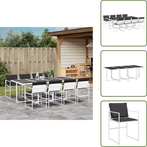 Ensemble à manger de jardin avec coussins 9 pcs blanc textilène - Salon De Jardin - Mobilier De Jardin - Set De Jardin - Table De Jardin - Chaises De Jardin (1/5)