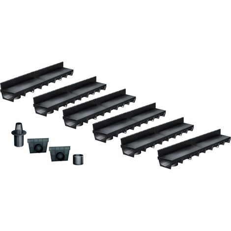 MEA – Pack de 6 caniveaux extérieurs A15 avec grille à fente en PP recyclé – Largeur utile 10cm – Drainage efficace pour terrasse et piscine