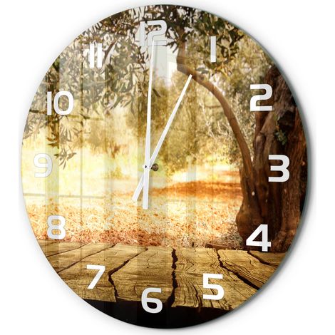 Horloge Murale Ronde Décoration Maison Classique Verre Trempé Silencieuse Olivier fi 60 cm (1/5)