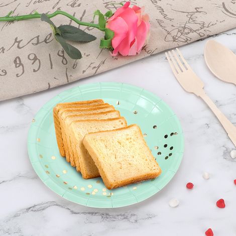 Lot de 8 assiettes en carton jetables vertes à pois, idéales pour décorer un barbecue, un anniversaire, Noël ou un mariage. (1/5)