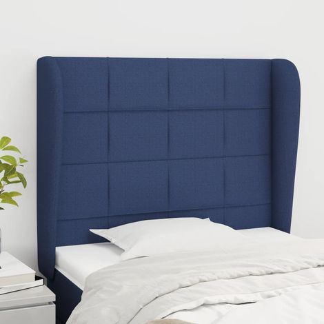 Tête de lit avec oreilles pour lit simple, Cadre de lit, Tableau décoratif de chevet Bleu 83x23x118/128 cm Tissu SDG36089 (1/5)
