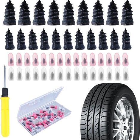 Kit Réparation Pneu Voiture et Moto, Clous en Caoutchouc pour Réparation de Pneu, Mèche Pneu Crevaison avec Tournevis, Kit Anti-Crevaison Voiture pour Reparation de Pneu (15 S+15 L) (1/5)
