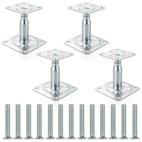 NALOOKAMICLot de 4 support de poteau reglable, supports de poteau, galvanisés, 100 à 150 mm, hauteur réglable, pour clôtures, abris, abris de voiture, pergolas, travaux de construction